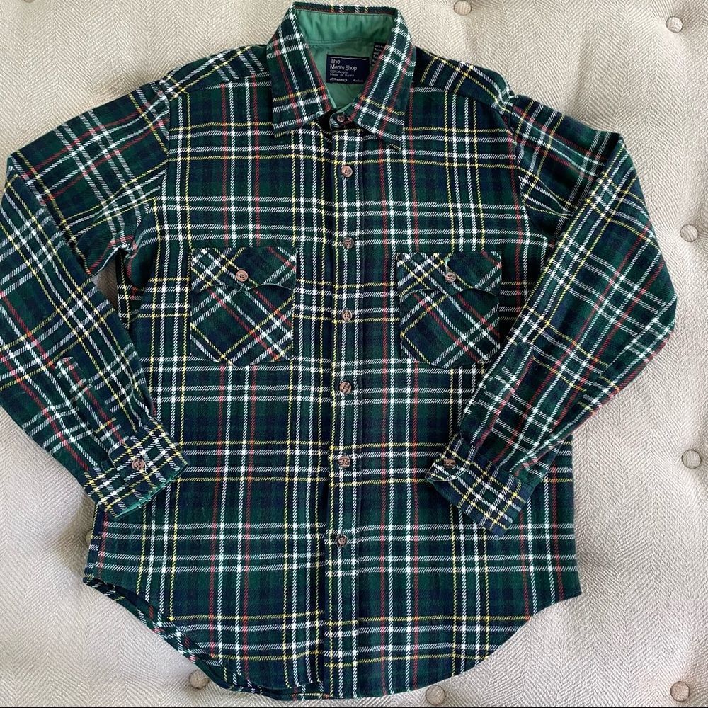 Vintage 70s JC Penney Green Plaid Flannel Button Up Shirt M